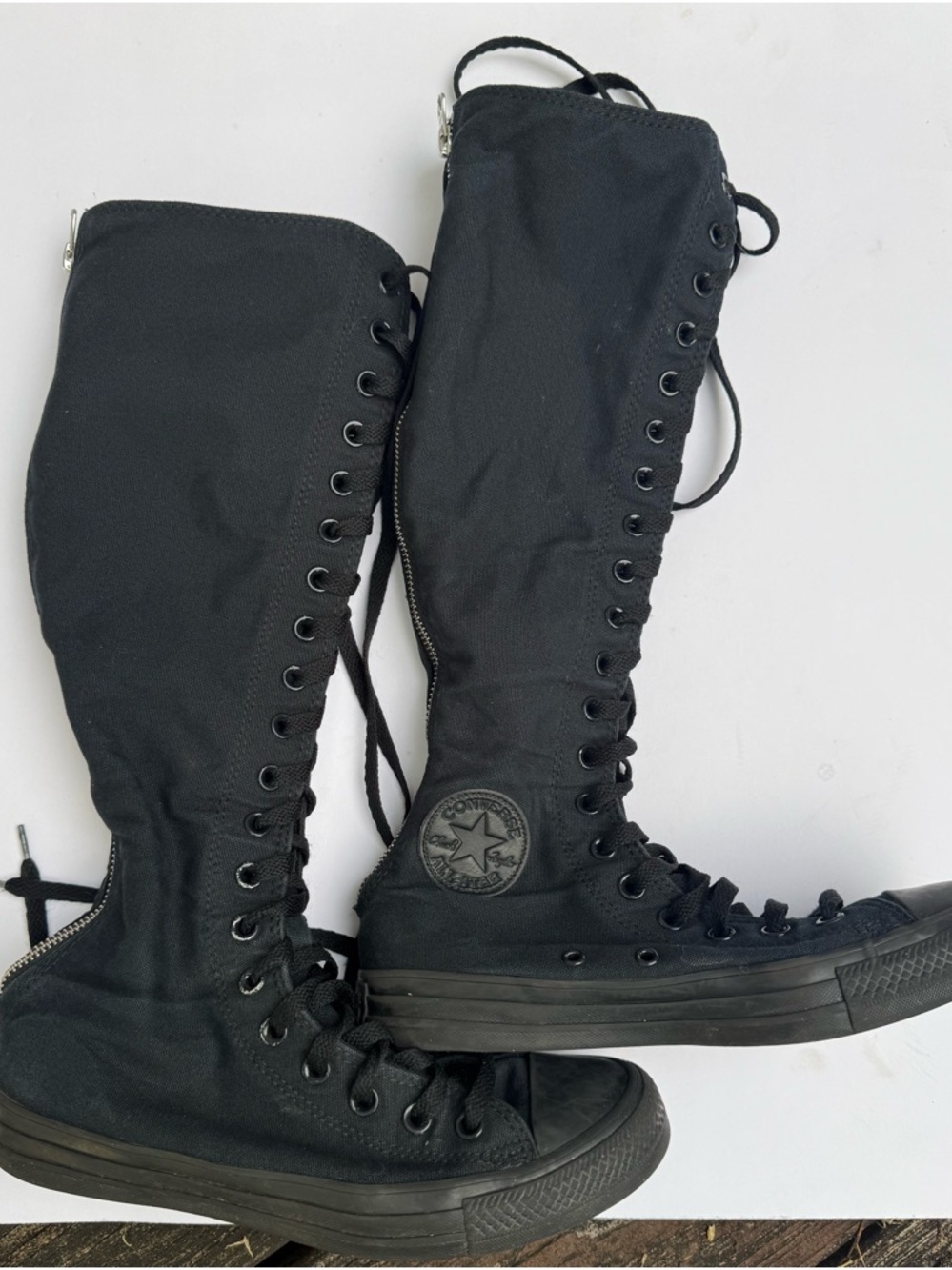 RARE Converse All Star Womens 8 Knee High Black Lace Up Zip Up Sneakers - Picture 9 of 11